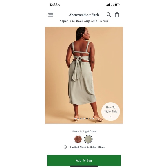 Abercrombie & Fitch Open Tie-Back Slip Midi Dress - Picture 6 of 7